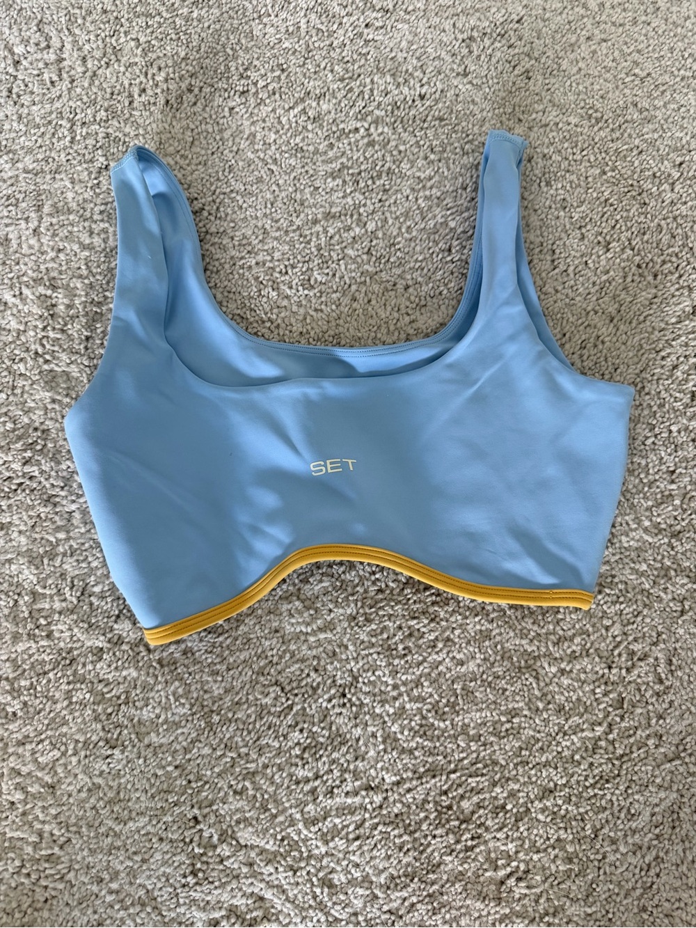 Women's Light Blue Scoop Neck Swim Top with Yellow Trim